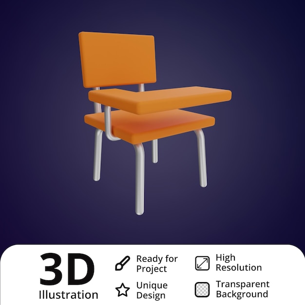 Illustrazione 3d della sedia dello studente