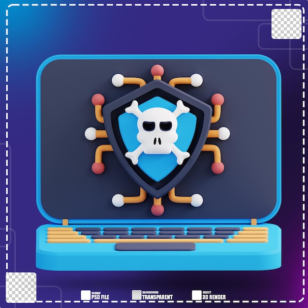Illustrazione 3d della sicurezza del computer portatile dalla criminalità informatica 2
