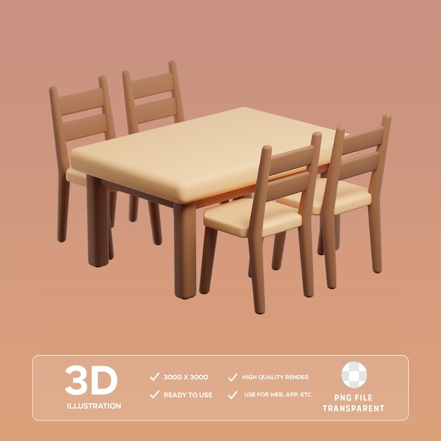 Illustrazione 3D della tavola da pranzo PSD