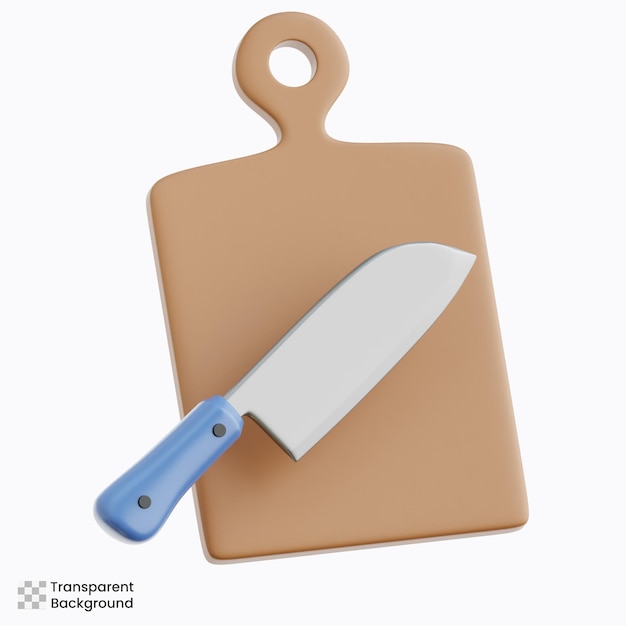 Illustrazione 3D della tavola di taglio con il coltello