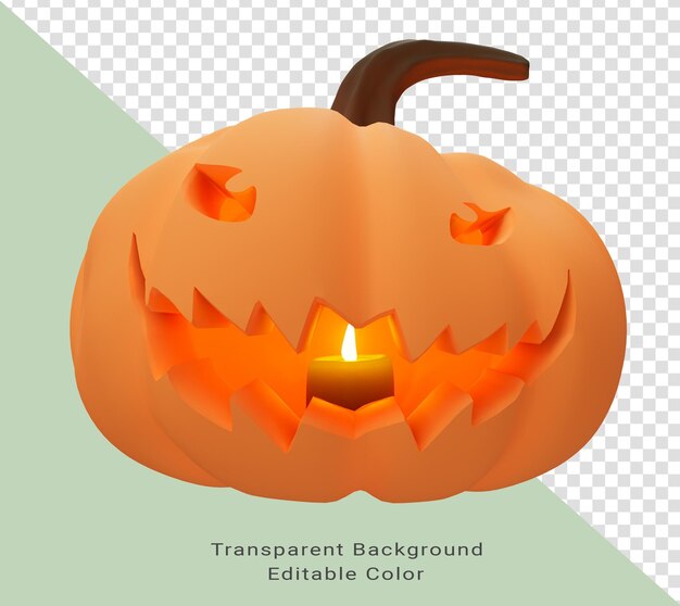 Illustrazione 3d della zucca di Halloween all'interno di una candela incandescente elemento di design di sfondo di Halloween