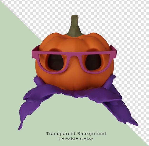 Illustrazione 3d della zucca di Halloween con occhiali da sole Elemento di design di sfondo di Halloween