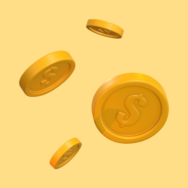 Illustrazione 3D delle monete giallo