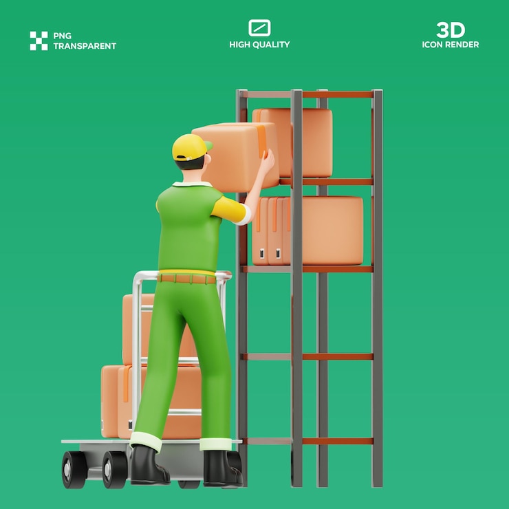 PSD illustrazione 3d delle operazioni di magazzino psd