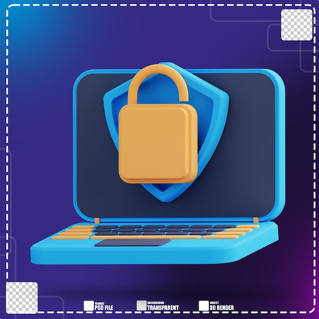 Illustrazione 3d dello sblocco del laptop di sicurezza 2