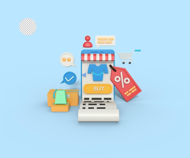 Illustrazione 3D dello sconto online per lo shopping di Bill