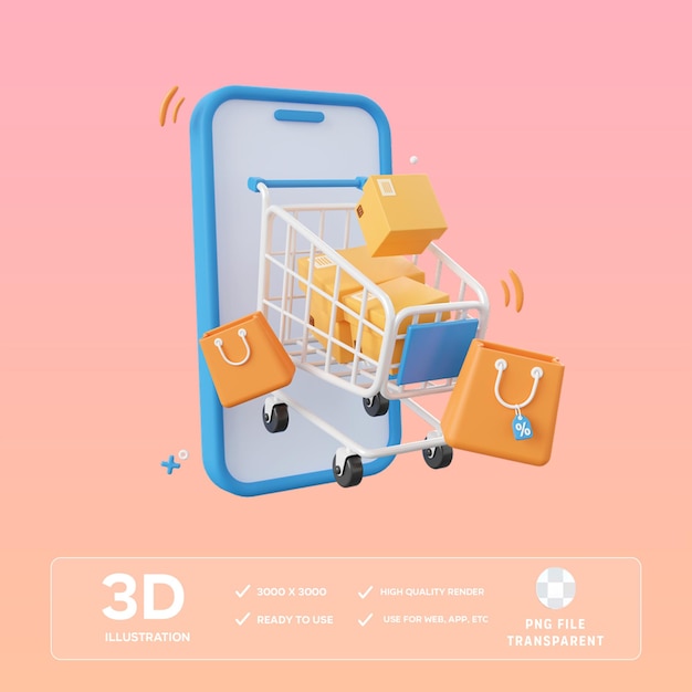 Illustrazione 3D dello shopping mobile PSD