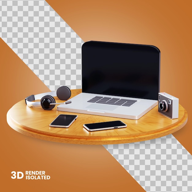 Illustrazione 3D dello smartphone del computer e della fotocamera isolata