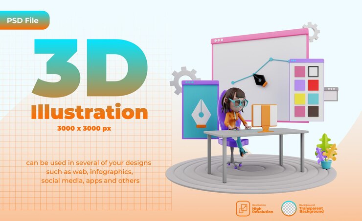 PSD illustrazione 3d dello sviluppo web