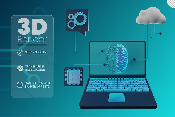PSD illustrazione 3d di apprendimento automatico