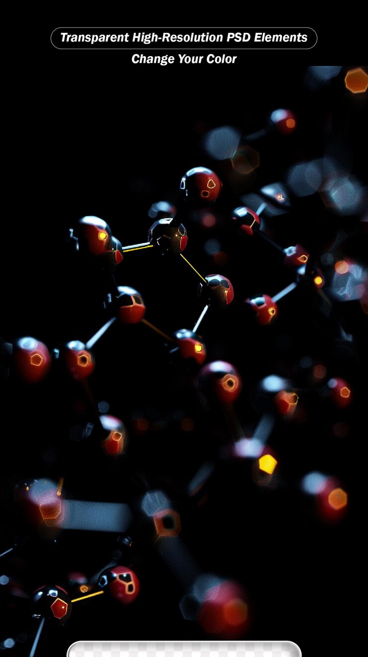 PSD illustrazione 3d di base scientifica delle particelle atomiche