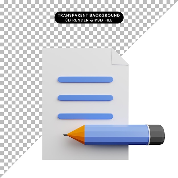 Illustrazione 3D di carta con matita