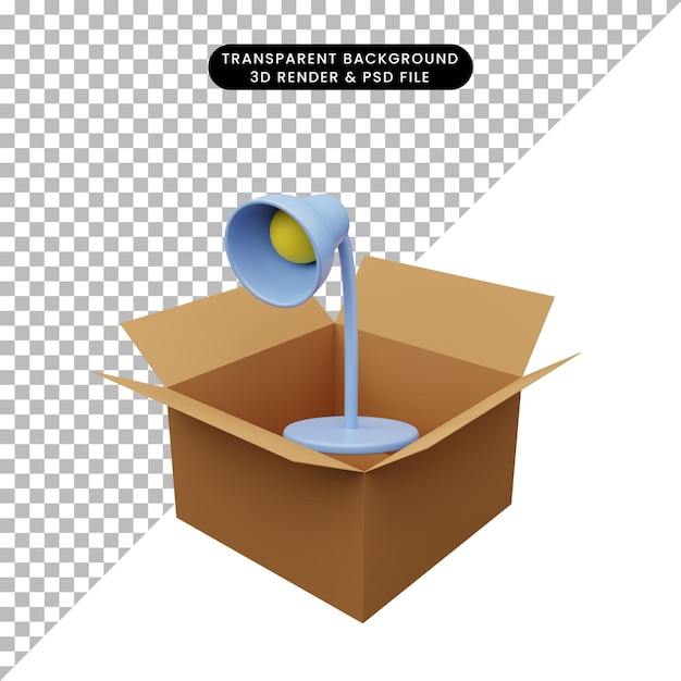 Illustrazione 3D di cartone con lampada da tavolo