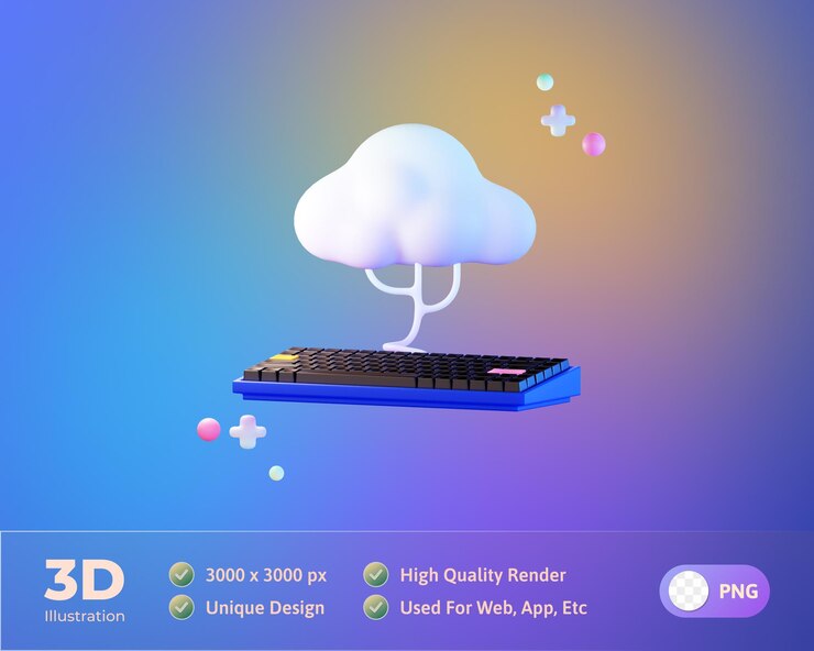 PSD illustrazione 3d di cloud computing