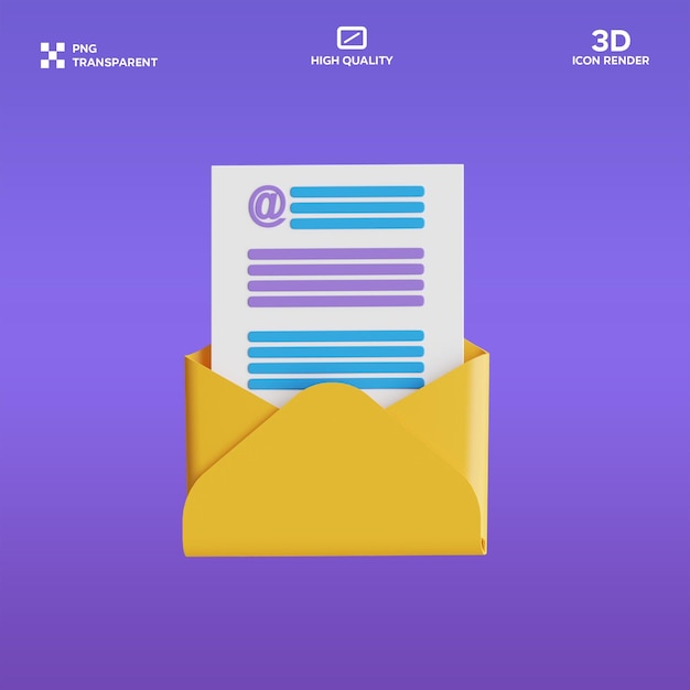 Illustrazione 3D di e-mail PSD