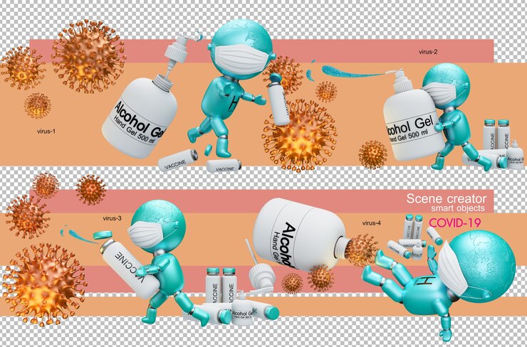 PSD illustrazione 3d di esseri umani che combattono il virus corona