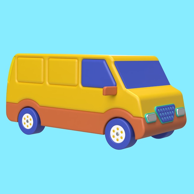 Illustrazione 3D di furgone o autobus di consegna giallo