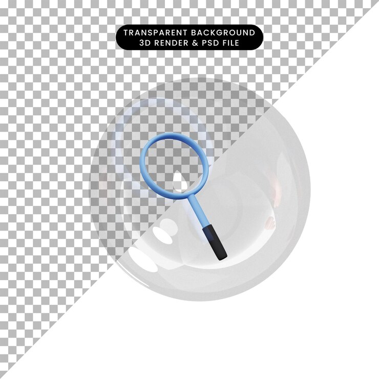 PSD illustrazione 3d di ingrandimento all'interno della bolla