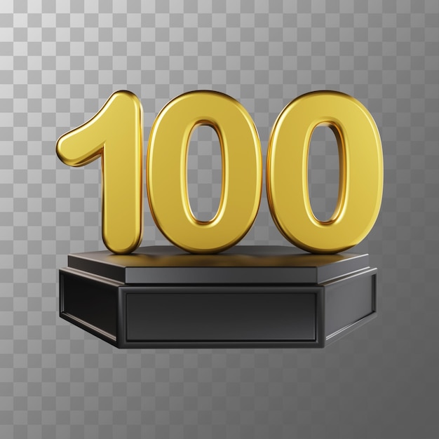 Illustrazione 3d di lusso dorato numero 100