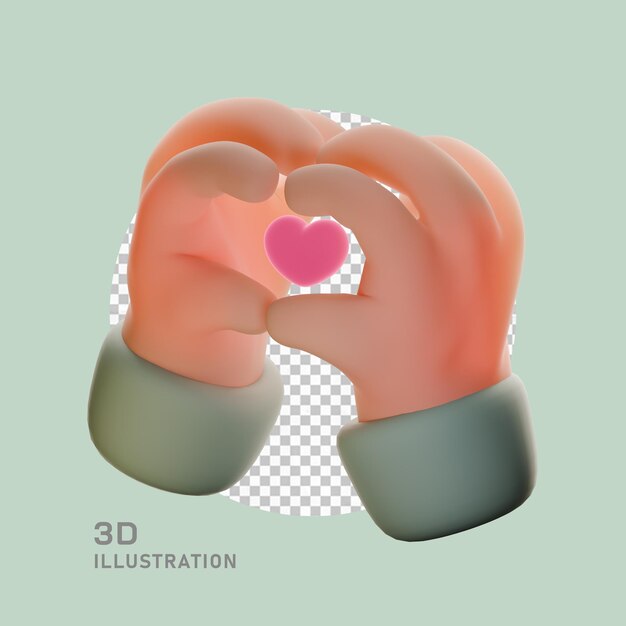 Illustrazione 3D di mani carine con cuore
