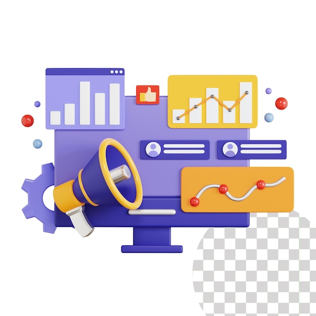 illustrazione 3d di marketing digitale