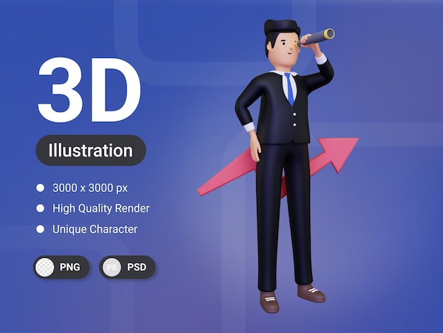 Illustrazione 3d di opportunità di affari di ricerca del dipendente