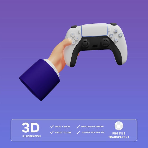 Illustrazione 3D di PSD che tiene il joystick