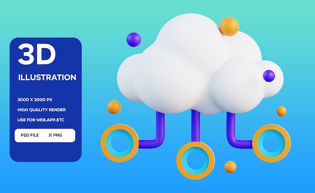 Illustrazione 3D di PSD CLOUD NETWORK
