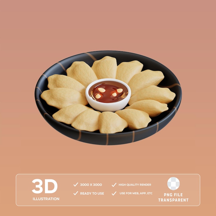 PSD illustrazione 3d di psd gyoza