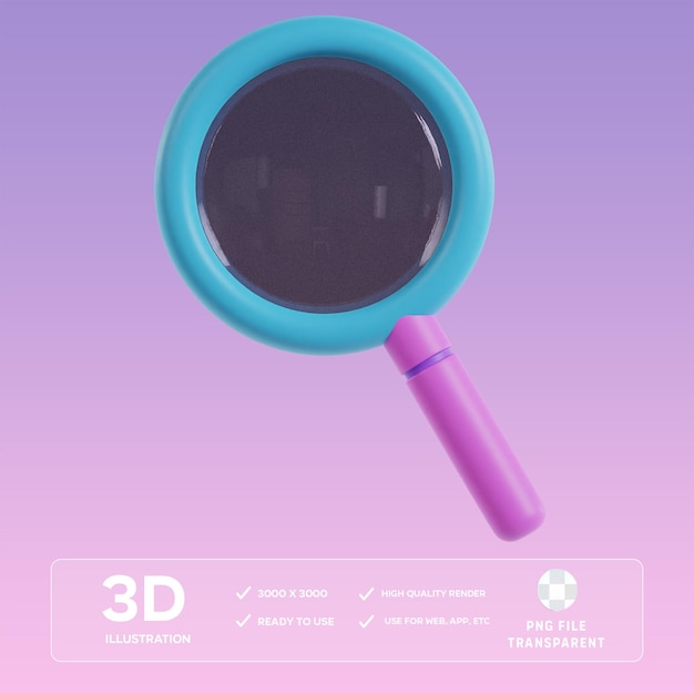 Illustrazione 3D di PSD MagnifiyingGlass Front
