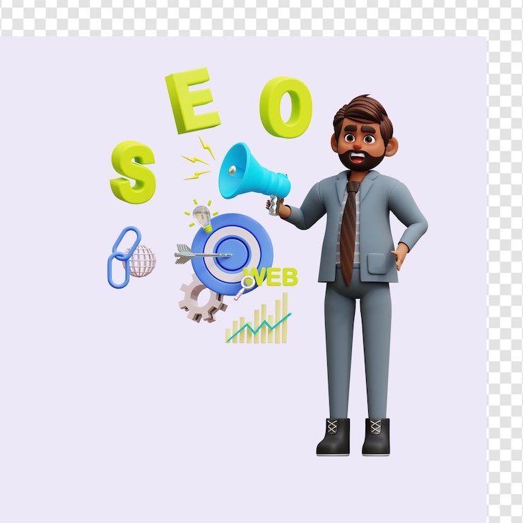 PSD illustrazione 3d di seo marketing maschile