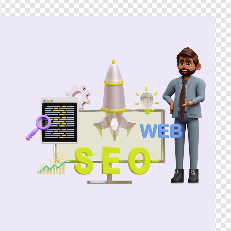 PSD illustrazione 3d di seo startup maschio