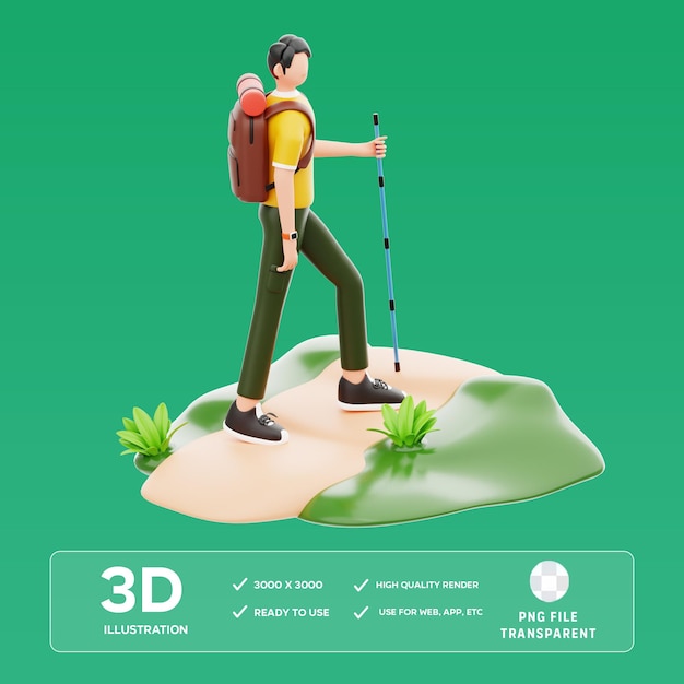 Illustrazione 3D di un'avventura in escursione