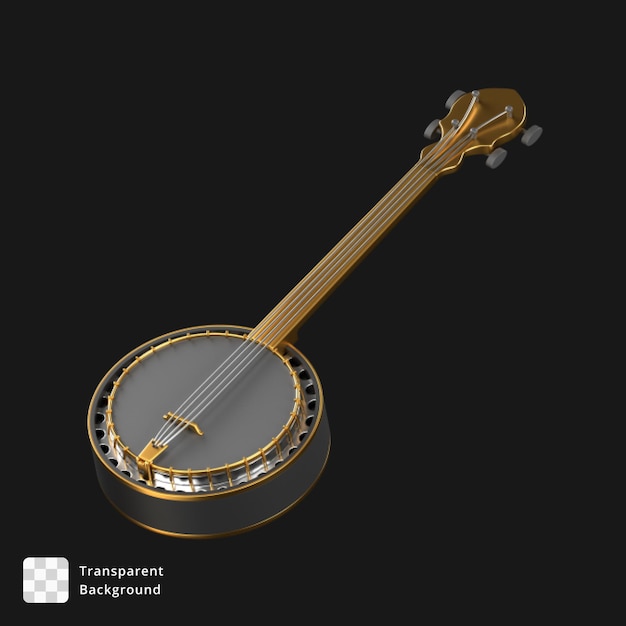 Illustrazione 3D di un banjo nero e oro