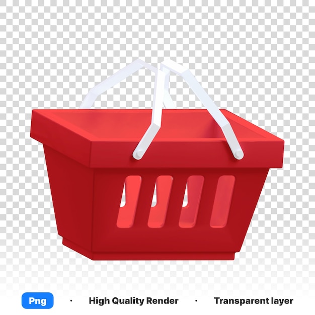 Illustrazione 3D di un cesto regalo rosso con un nastro bianco legato su uno sfondo trasparente