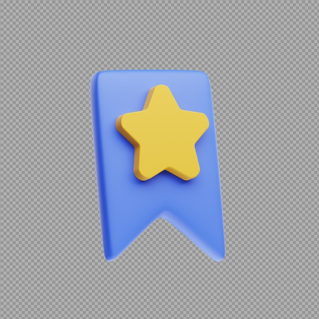Illustrazione 3D di un distintivo a stella blu e gialla su sfondo trasparente