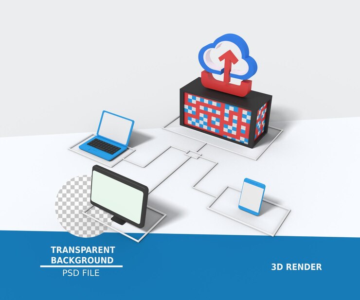 PSD illustrazione 3d di un grande server di archiviazione cloud
