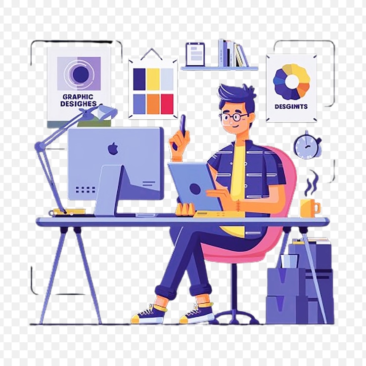 PSD illustrazione 3d di un personaggio di graphic designer femminile