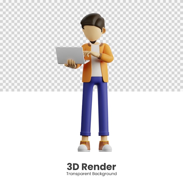 Illustrazione 3D di un uomo che utilizza un computer portatile