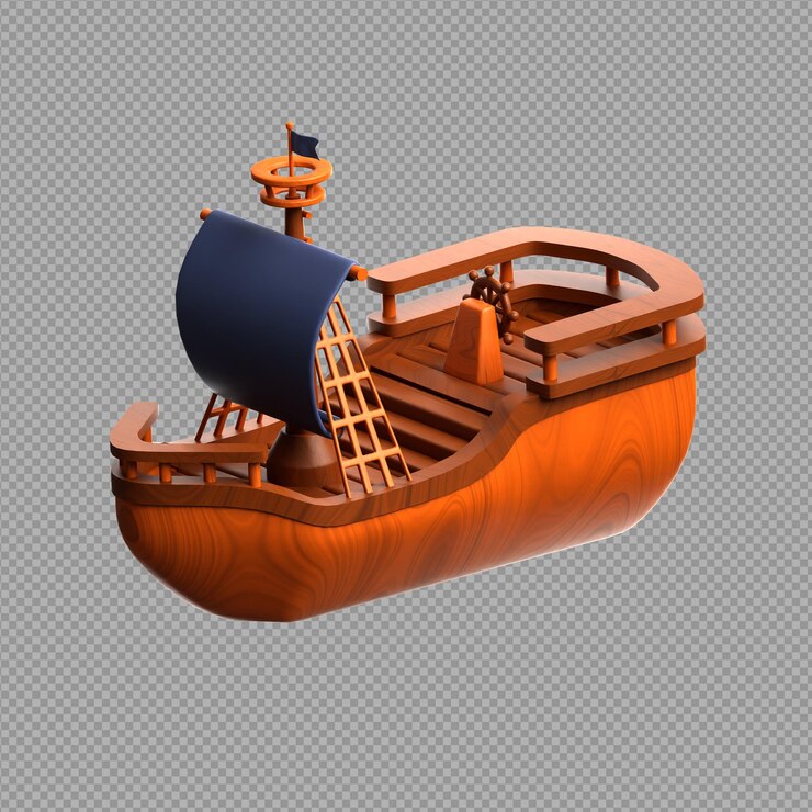 PSD illustrazione 3d di una barca in mare con sfondo chiaro