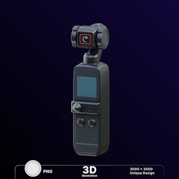 Illustrazione 3D di una fotocamera digitale mobile con display digitale sullo sfondo trasparente