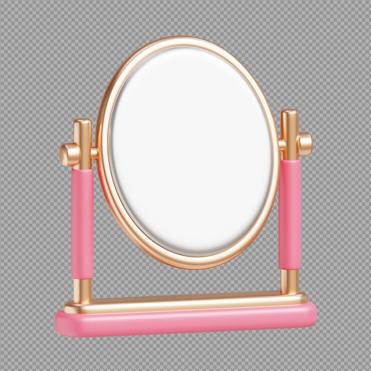 PSD illustrazione 3d di una graziosa vetrina a specchio rosa sullo sfondo trasparente