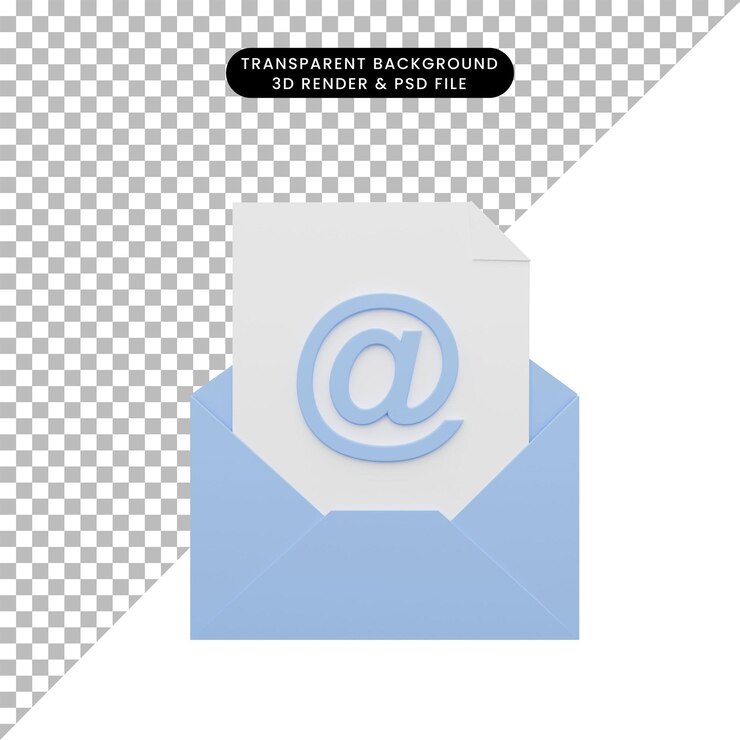 PSD illustrazione 3d di una lettera e-mail con carta