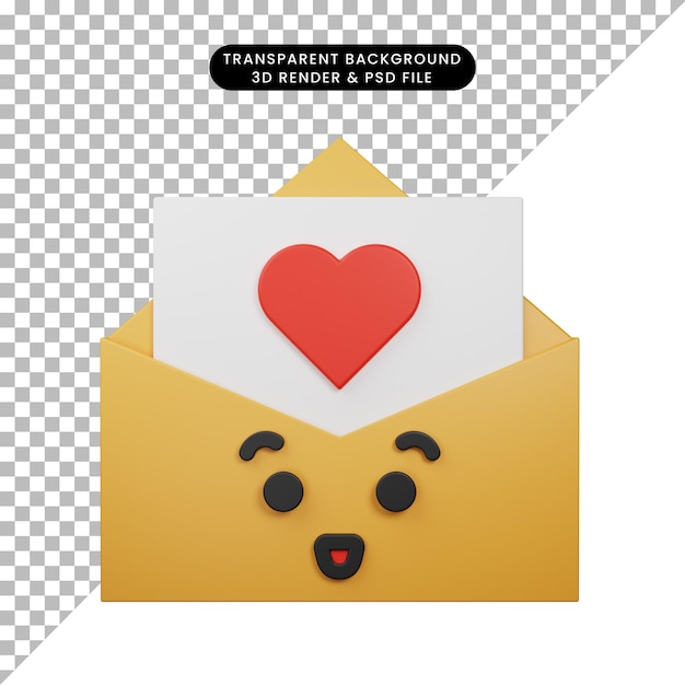 Illustrazione 3d di una semplice icona emoji e-mail felice con stile di rendering 3d della busta