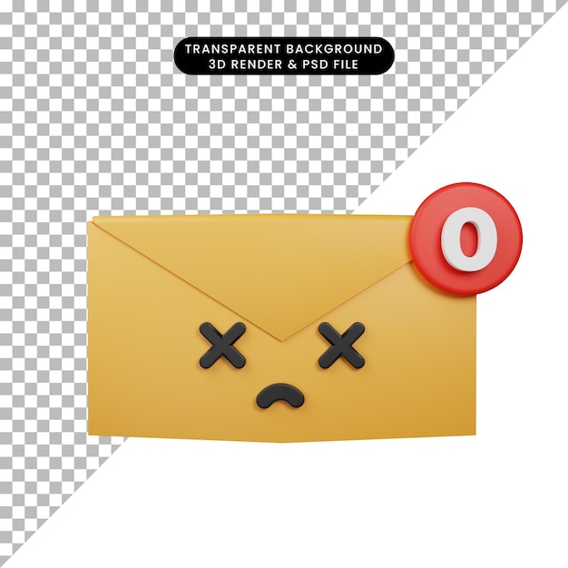 Illustrazione 3d di una semplice icona emoji eliminata e-mail con stile di rendering 3d della busta