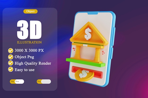 Illustrazione 3D low poly money e mobile banking 3