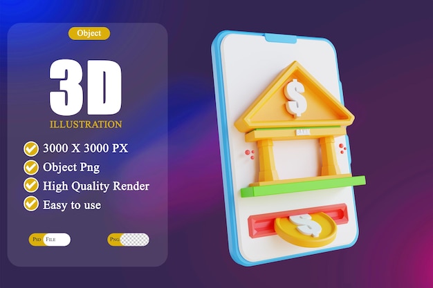 Illustrazione 3D low poly money e mobile banking