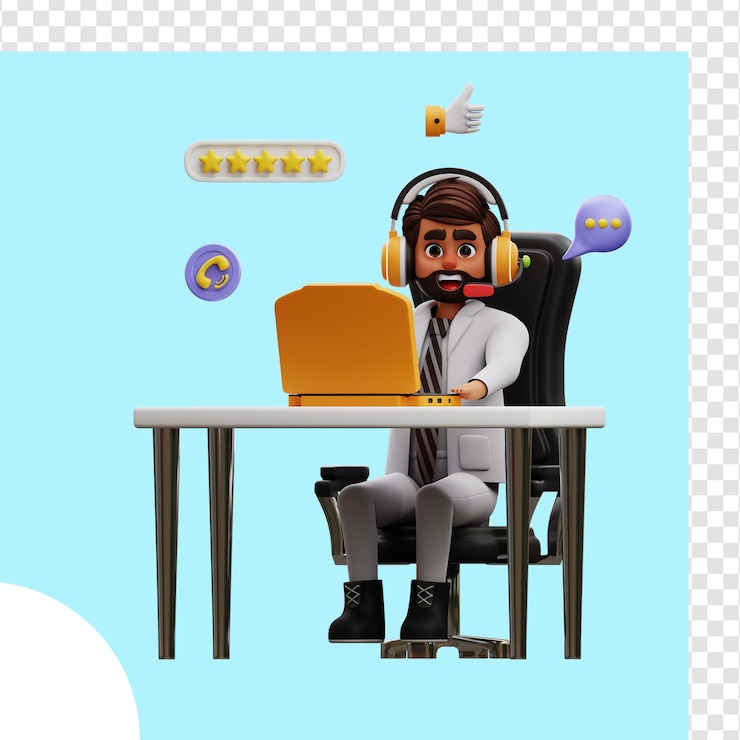 PSD illustrazione 3d man servizio clienti lavorando