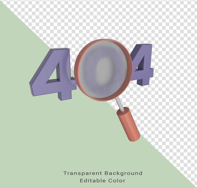 Illustrazione 3d minima 404 pagina di errore non trovata Aggiornamenti del sistema lente di ingrandimento per la manutenzione del sistema