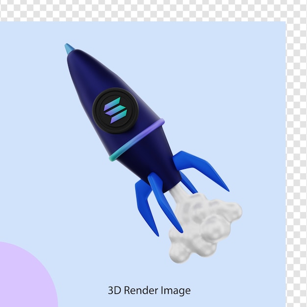 illustrazione 3d moneta crittografica solana che sale su un razzo